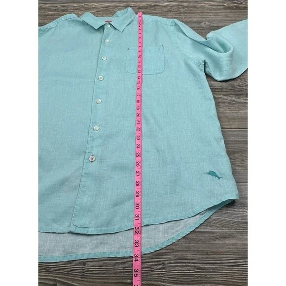 Tommy Bahama RELAX Button Up Shirt Men XL Linen Long Sleeve Blue Beach Nautical - Picture 8 of 12